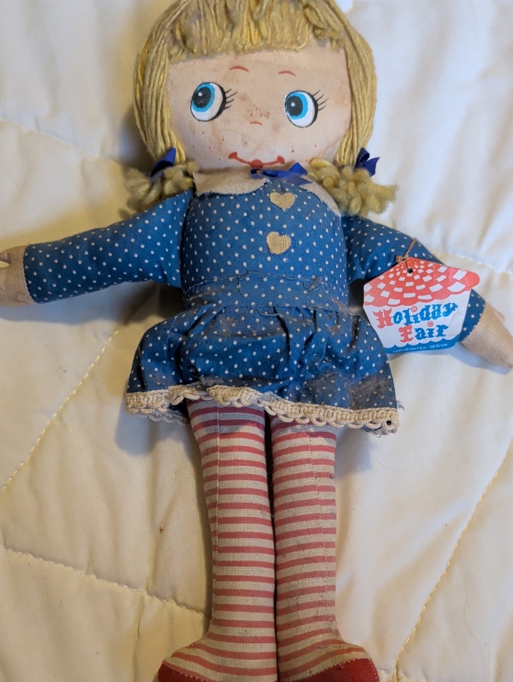 Holiday Fair Blue Polka Dot Rag Doll with Striped Legs